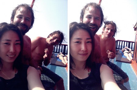 young hwa, ray, juergen, women in black bikini
